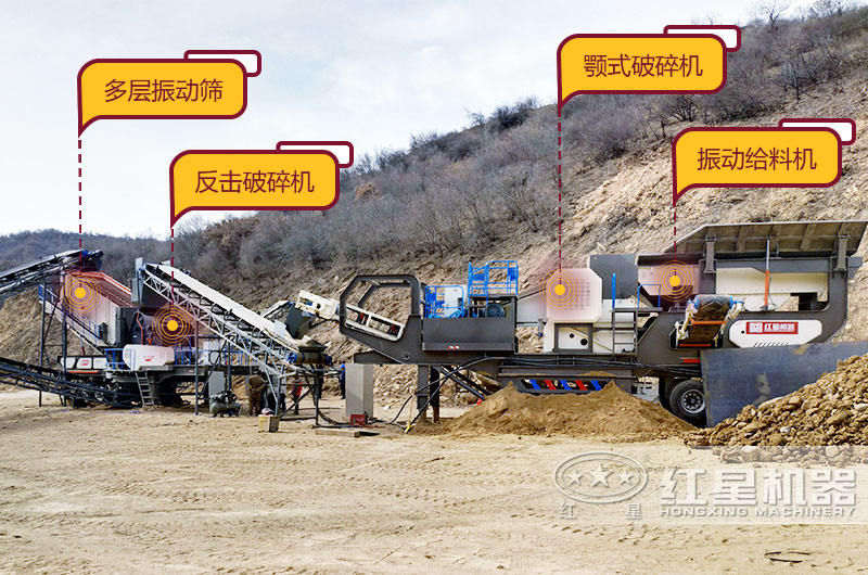 大型移動破碎站生產現(xiàn)場，空間占地小，移動靈活