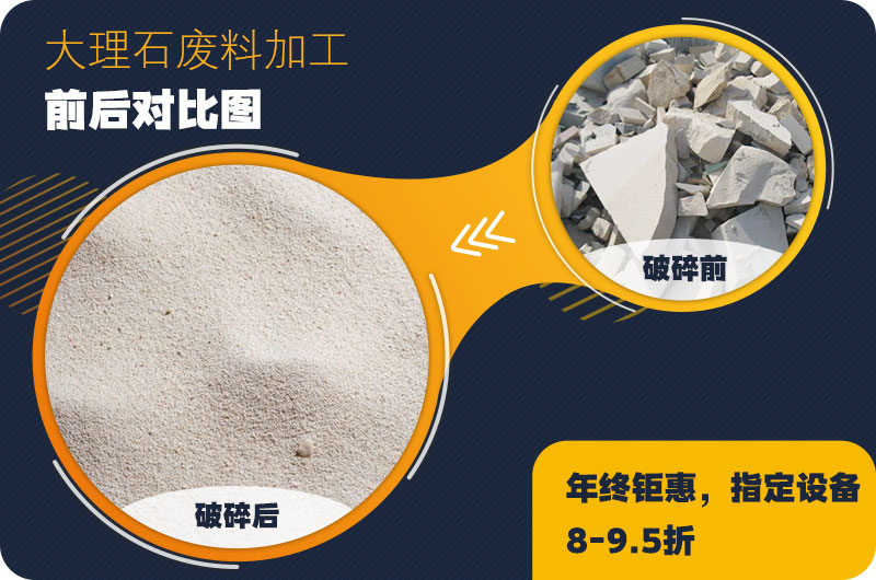 大理石廢料破碎前后對比，售價高利潤好