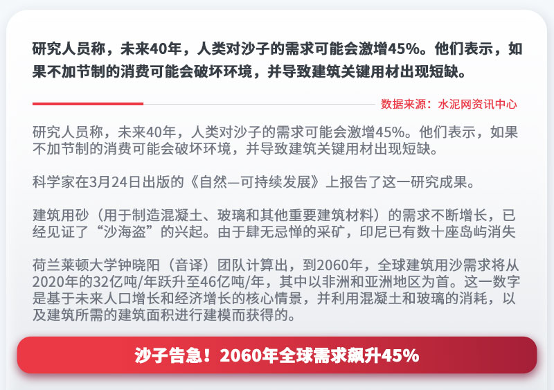 沙子告急！2060年全球需求飆升45%